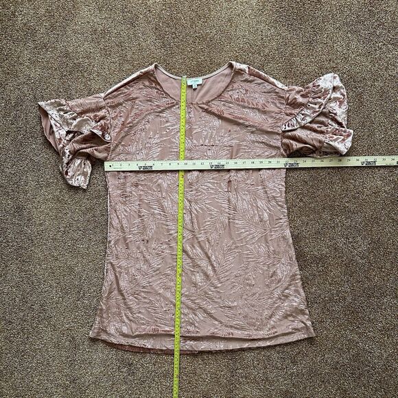 Umgee Mini Dress Tunic Med Velvet Short Flutter Sleeve Dusty Pink Leaves Boho - Picture 7 of 7